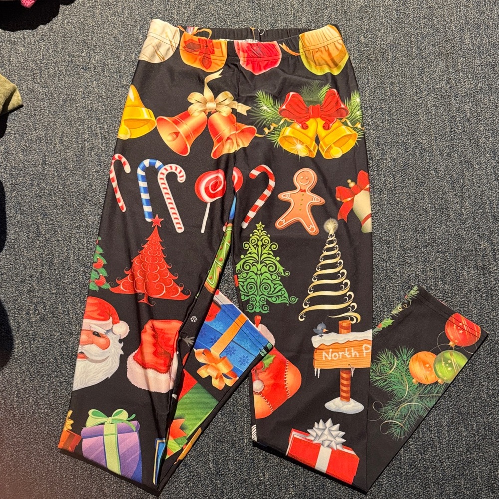 Source Unknown Festive Holiday Leggings - Black and Multicolor
